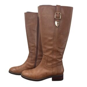 COACH Easton Riding Boots Brown Leather Tall Equestrian Buckle Zip Womens 6B